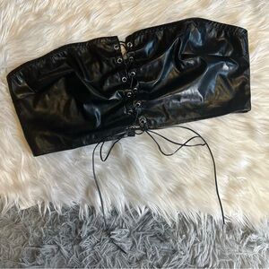 Black Faux Leather Lace-Up Bandeau Top